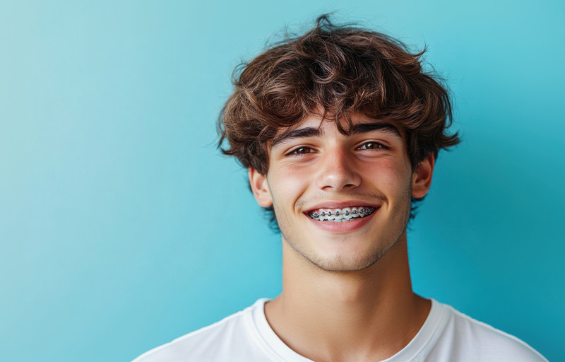 Adolescent souriant avec des broches